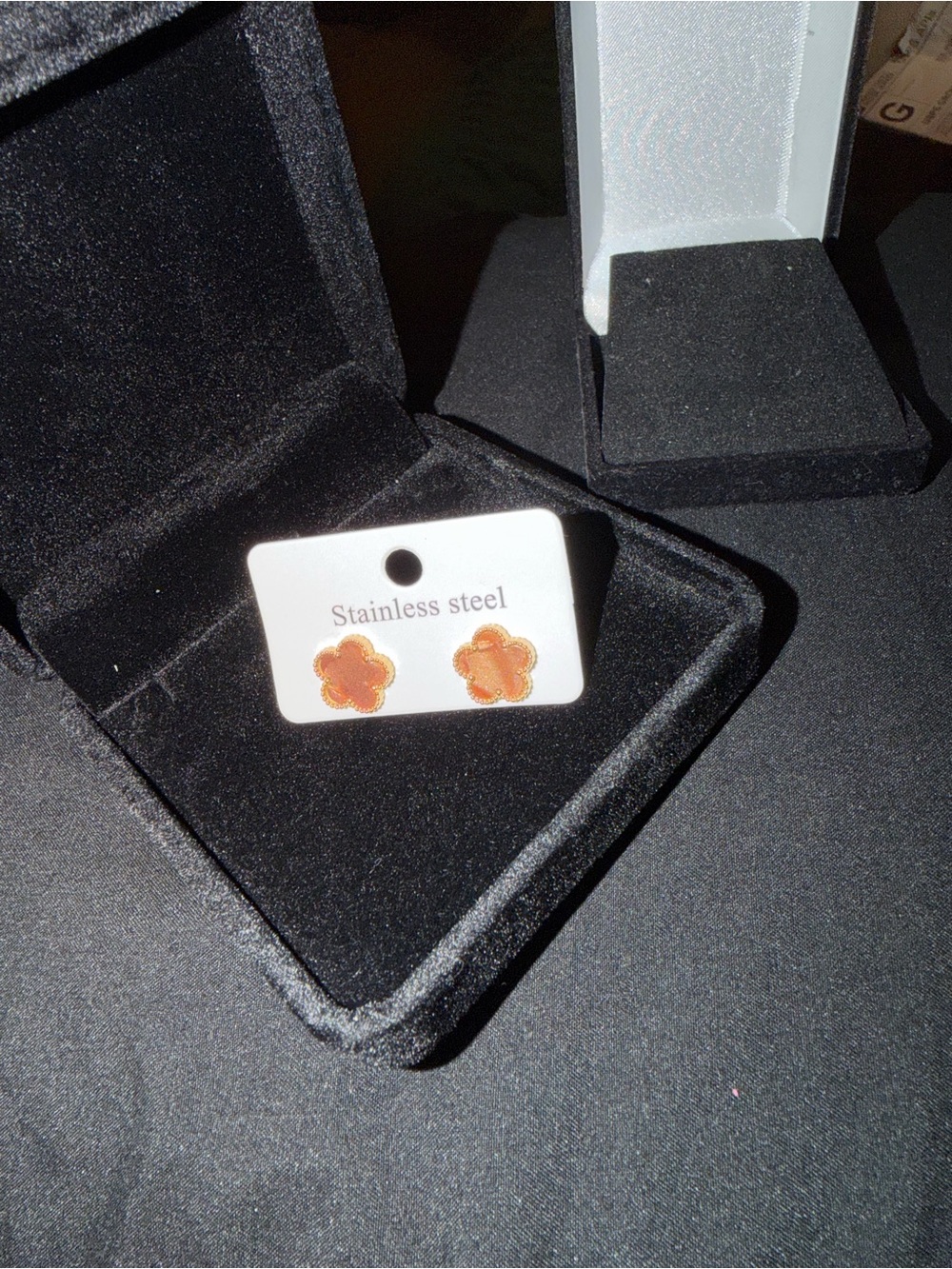 Stainless Steel Brown Flower Stud Earrings